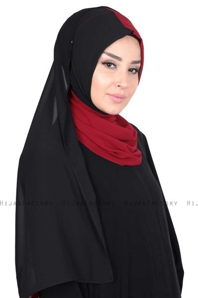 Ylva - Hijab Chiffon Pratique Bordeaux & Noir
