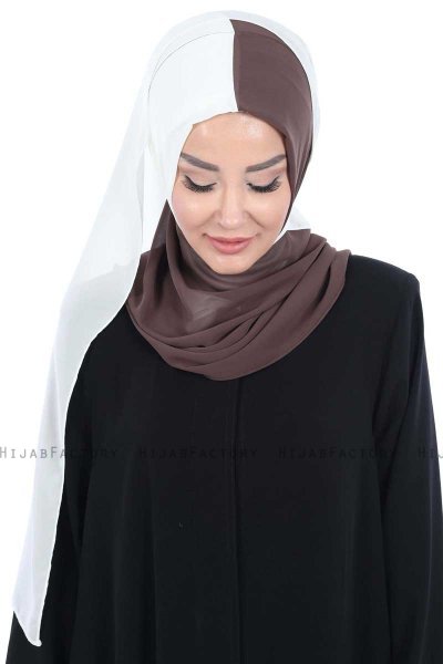 Ylva - Hijab Chiffon Pratique Marron & Crème