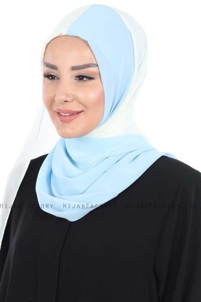 Ylva - Hijab Chiffon Pratique Crème & Bleu Clair