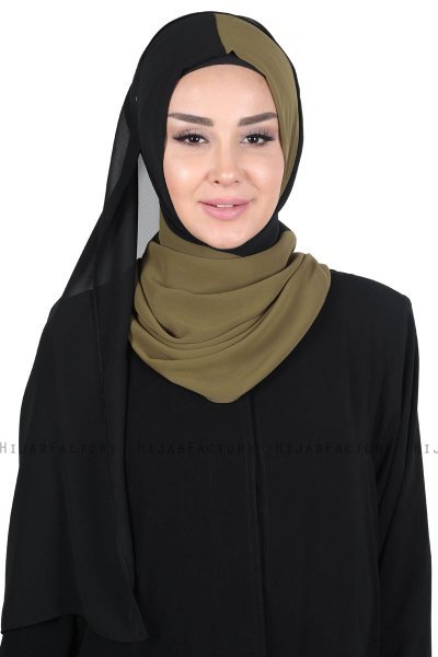 Ylva - Hijab Chiffon Pratique Kaki & Noir