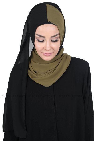 Ylva - Hijab Chiffon Pratique Kaki & Noir