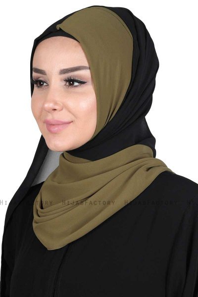 Ylva - Hijab Chiffon Pratique Kaki & Noir