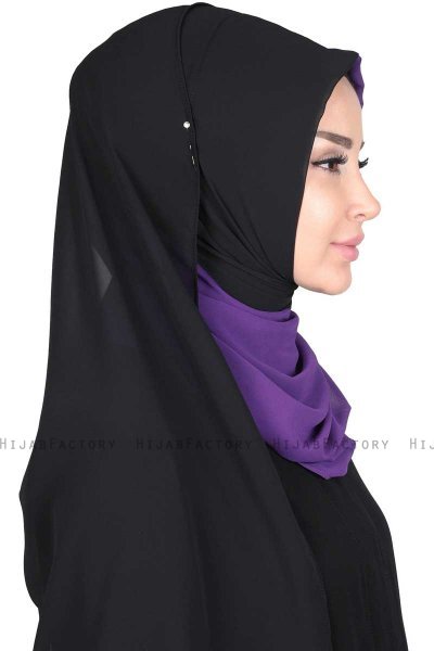Ylva - Hijab Chiffon Pratique Violet & Noir