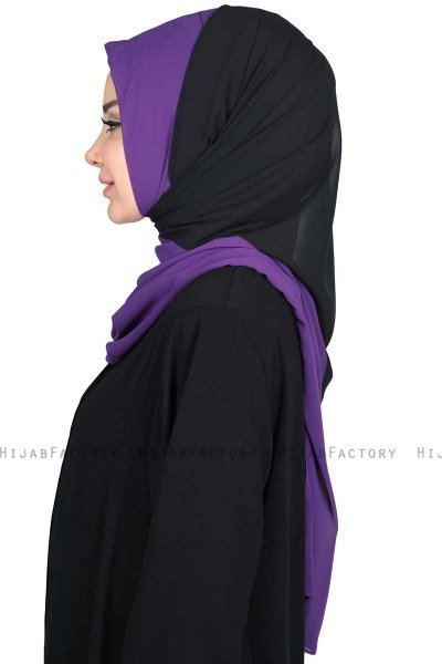 Ylva - Hijab Chiffon Pratique Violet & Noir
