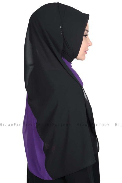 Ylva - Hijab Chiffon Pratique Violet & Noir