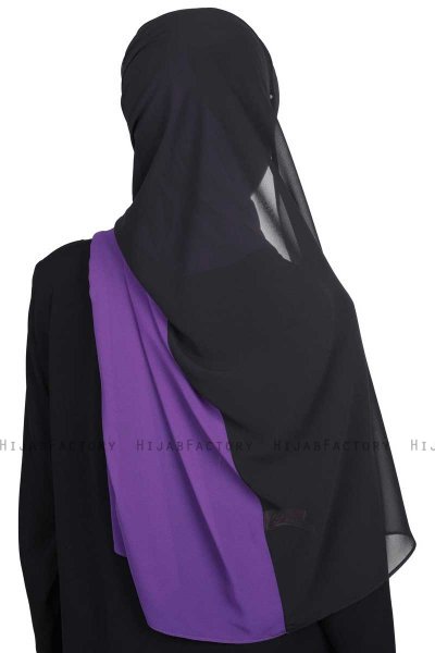 Ylva - Hijab Chiffon Pratique Violet & Noir