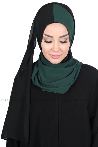 Ylva - Hijab Chiffon Pratique Vert Foncé & Noir