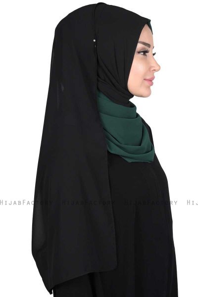 Ylva - Hijab Chiffon Pratique Vert Foncé & Noir