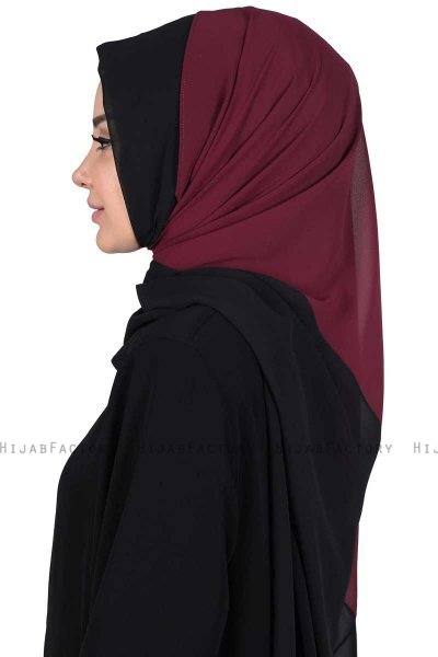 Ylva - Hijab Chiffon Pratique Prune & Noir