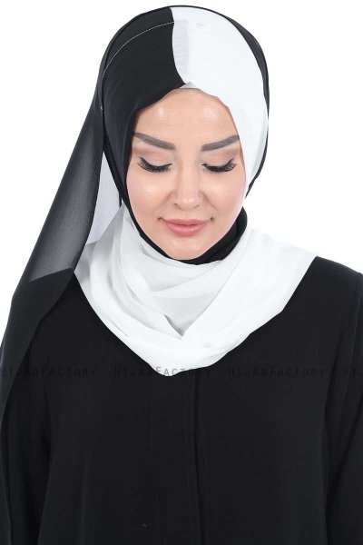 Ylva - Hijab Chiffon Pratique Blanc & Noir